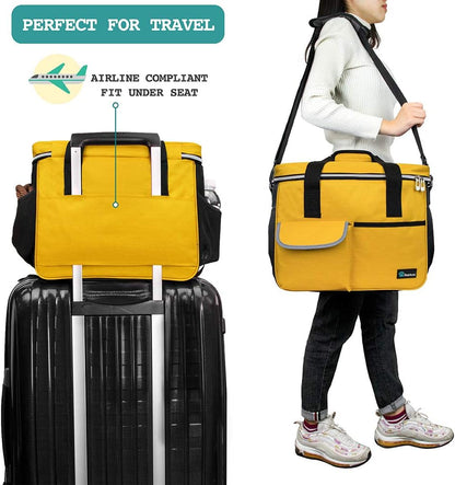 Dog Travel Bag Organizer - Medium Yellow Pet Supplies Tote with Food Containers and Collapsible Bowls, Ideal for Weekend Getaways and Camping Essentials
