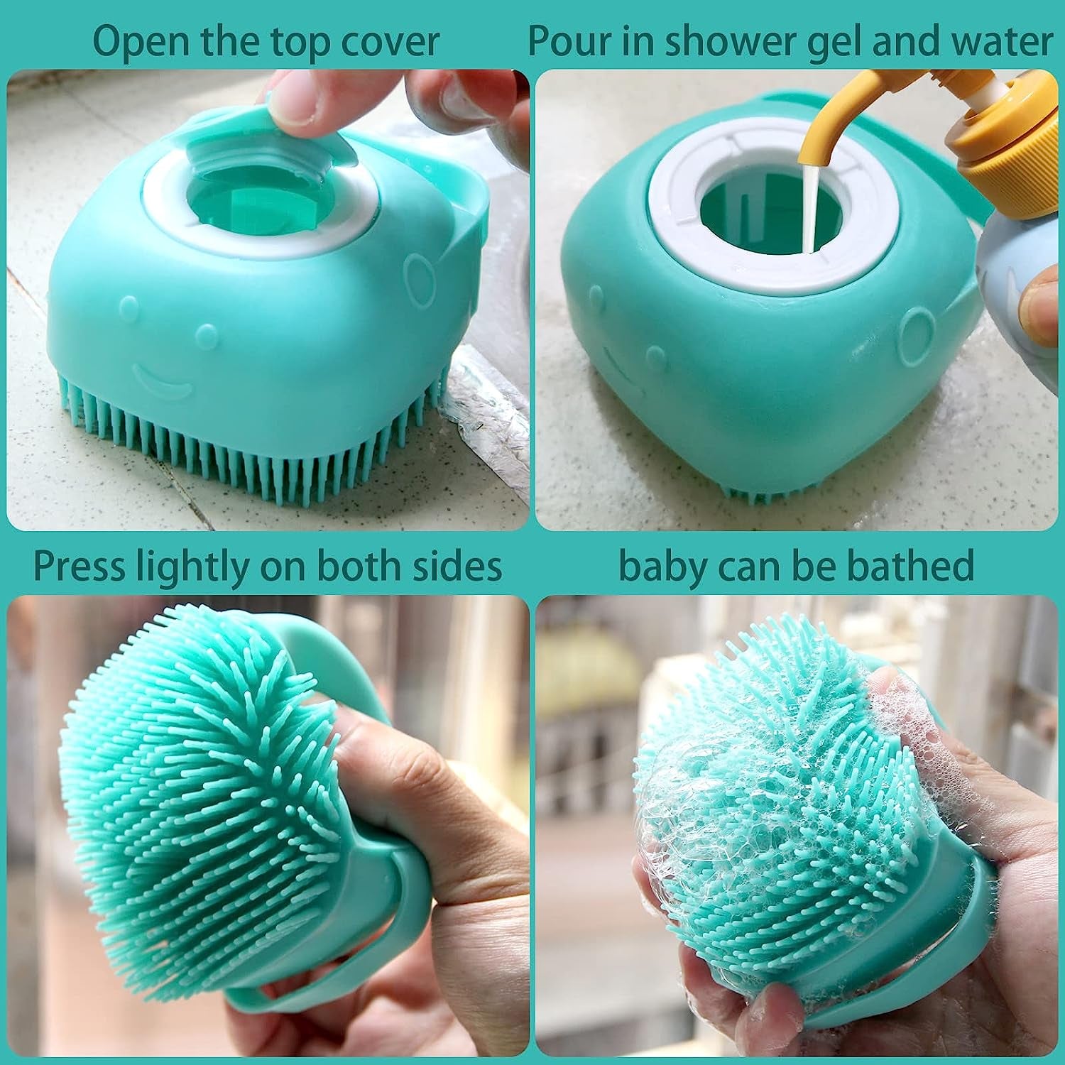 Pet Bath Brush Dog Shampoo Dispenser Dog Bath Brush Scrubber (Blue) | Soft Silicone Dog Cat Grooming Brush with Shampoo Dispenser for Gentle Massage Deep Cleaning and Bathing Cat Dogs and Puppies
