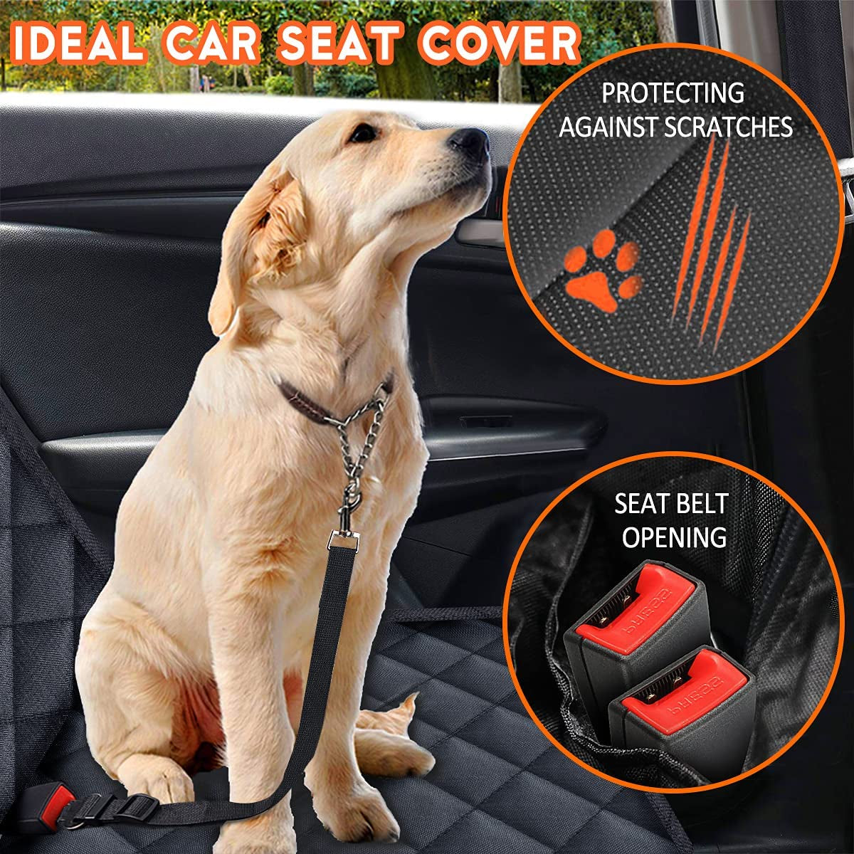 Dog Car Seat Cover, Back Seat Cover for Dogs Pet Car Seat Protector | Waterproof Rear Seat Cover Durable Car Seat Cover, Fits Middle Armrest for Most Cars Suvs Trucks (53” Width)- Black
