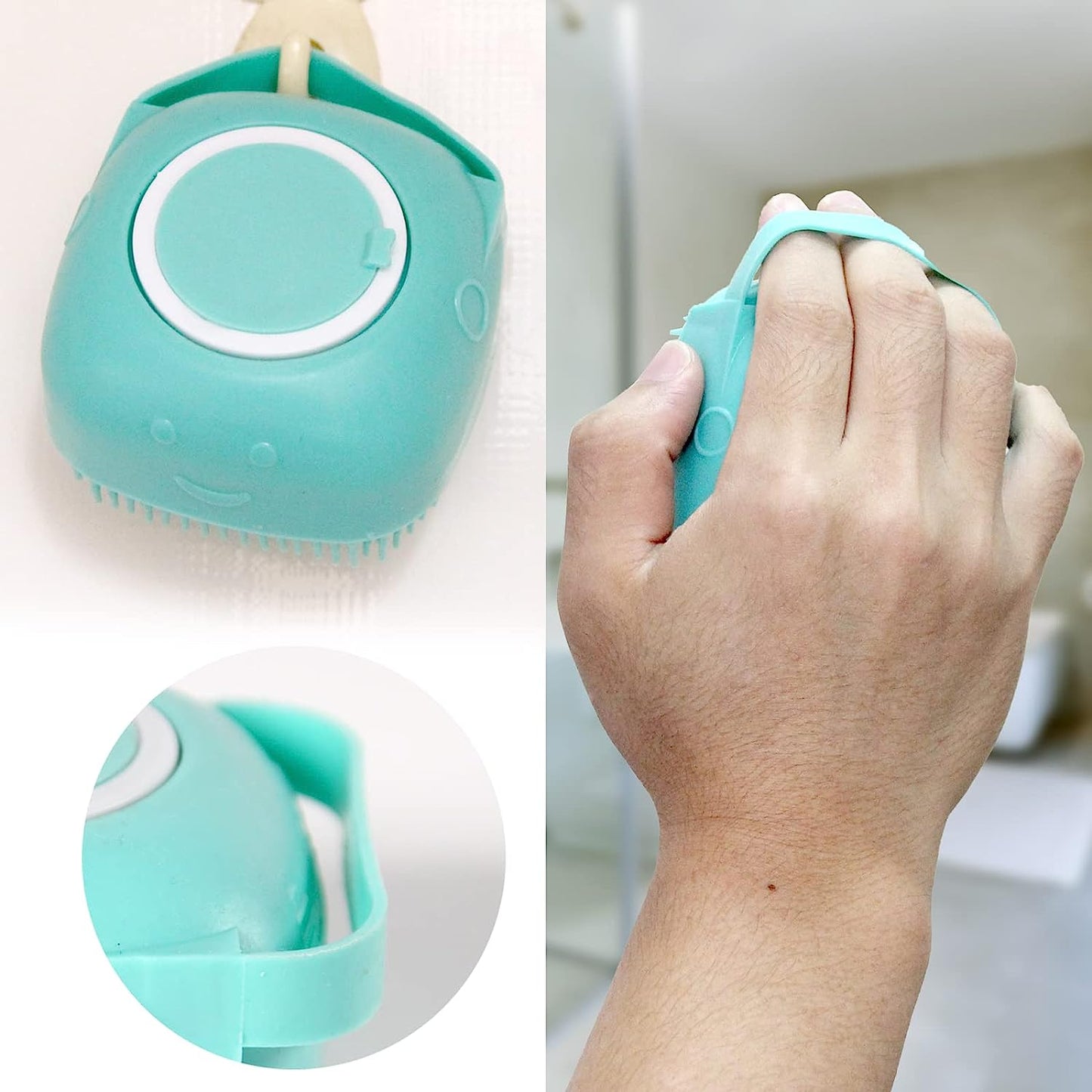 Pet Bath Brush Dog Shampoo Dispenser Dog Bath Brush Scrubber (Blue) | Soft Silicone Dog Cat Grooming Brush with Shampoo Dispenser for Gentle Massage Deep Cleaning and Bathing Cat Dogs and Puppies