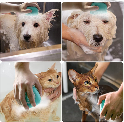 Pet Bath Brush Dog Shampoo Dispenser Dog Bath Brush Scrubber (Blue) | Soft Silicone Dog Cat Grooming Brush with Shampoo Dispenser for Gentle Massage Deep Cleaning and Bathing Cat Dogs and Puppies